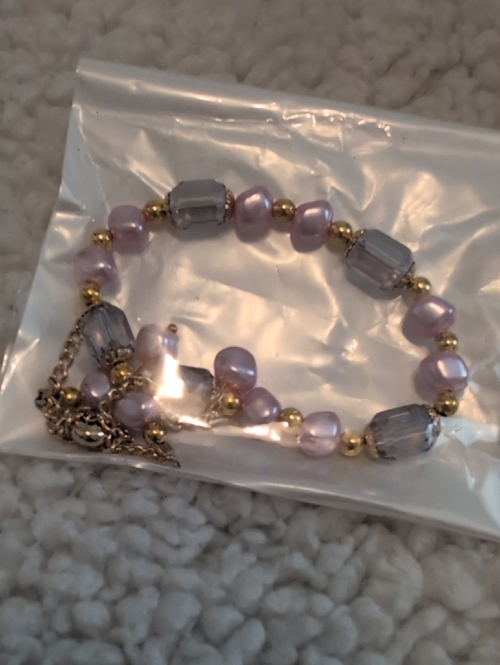 Delicate Lavender And Pink Faux Pearl & Gold Bead Bracelet - Women Jewelry